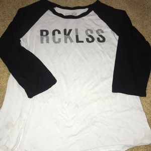 Blue and black Y&R baseball shirt